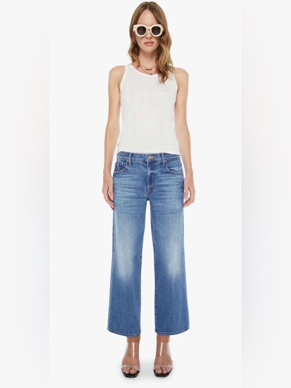 MOTHER Wide-Leg Ankle Jeans in Medium Blue Wash - Picture 4 of 6